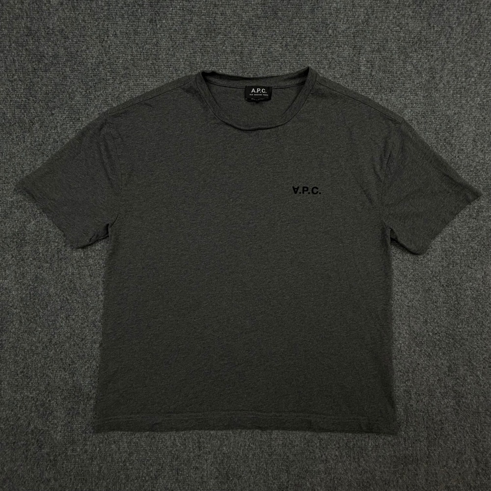 A.P.C. V.P.C. Logo T-Shirt Men Small Grey Heathered Cotton Short Sleeve Portugal